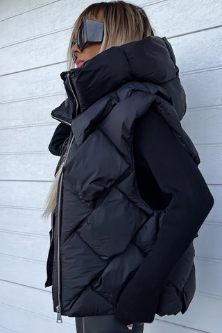***CLEARANCE **** Quilted Zipper Front Thermal Hooded Vest Coat