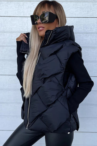 ***CLEARANCE **** Quilted Zipper Front Thermal Hooded Vest Coat