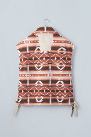 Multicolor Geometric Aztec Print Fleece Metal Button Placket Shift Silhouette Vest