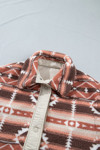 Multicolor Geometric Aztec Print Fleece Metal Button Placket Shift Silhouette Vest
