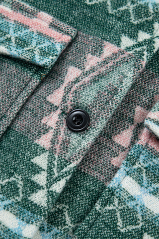 Green Geometric Aztec Print Button Front Long Sleeve Shacket jacket