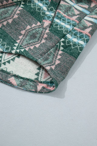 Green Geometric Aztec Print Button Front Long Sleeve Shacket jacket