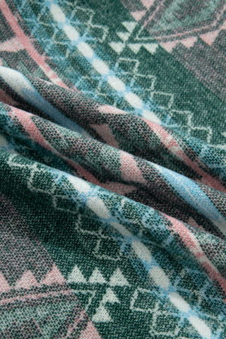 Green Geometric Aztec Print Button Front Long Sleeve Shacket jacket