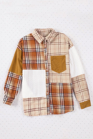 Fall  Plaid Color Block Patchwork Shirt Jacket with Pocket