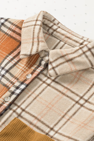Fall  Plaid Color Block Patchwork Shirt Jacket with Pocket