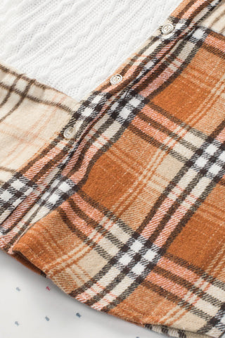 Fall  Plaid Color Block Patchwork Shirt Jacket with Pocket