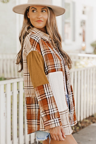 Fall  Plaid Color Block Patchwork Shirt Jacket with Pocket