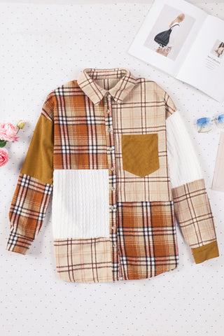 Fall  Plaid Color Block Patchwork Shirt Jacket with Pocket