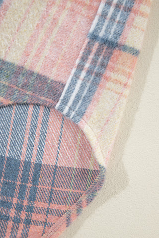 Pink Plaid Corduroy Patchwork Chest Pocket Shacket Jacket