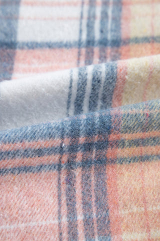 Pink Plaid Corduroy Patchwork Chest Pocket Shacket Jacket