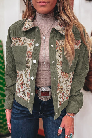 CLEARANCE Green Ribbed Retro Floral Patchwork Jacket