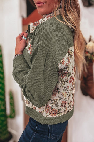CLEARANCE Green Ribbed Retro Floral Patchwork Jacket
