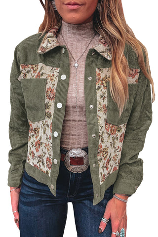 CLEARANCE Green Ribbed Retro Floral Patchwork Jacket
