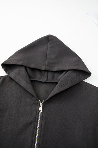 Solid Color Casual Zipper Hooded Jacket in Black or Khaki