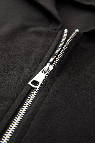 Solid Color Casual Zipper Hooded Jacket in Black or Khaki
