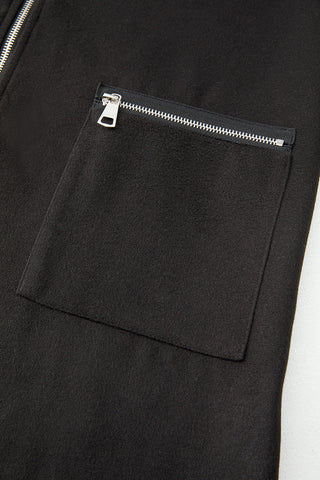 Solid Color Casual Zipper Hooded Jacket in Black or Khaki