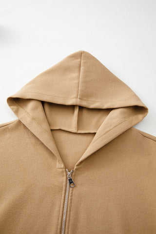Solid Color Casual Zipper Hooded Jacket in Black or Khaki