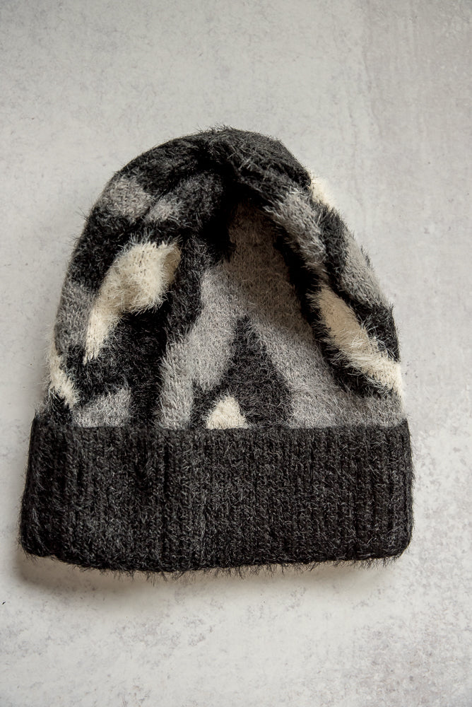 PT Fuzzy Leopard Beanie in Black