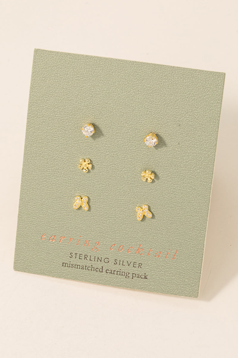 Sterling Silver Cz Mini Stud Earrings Set