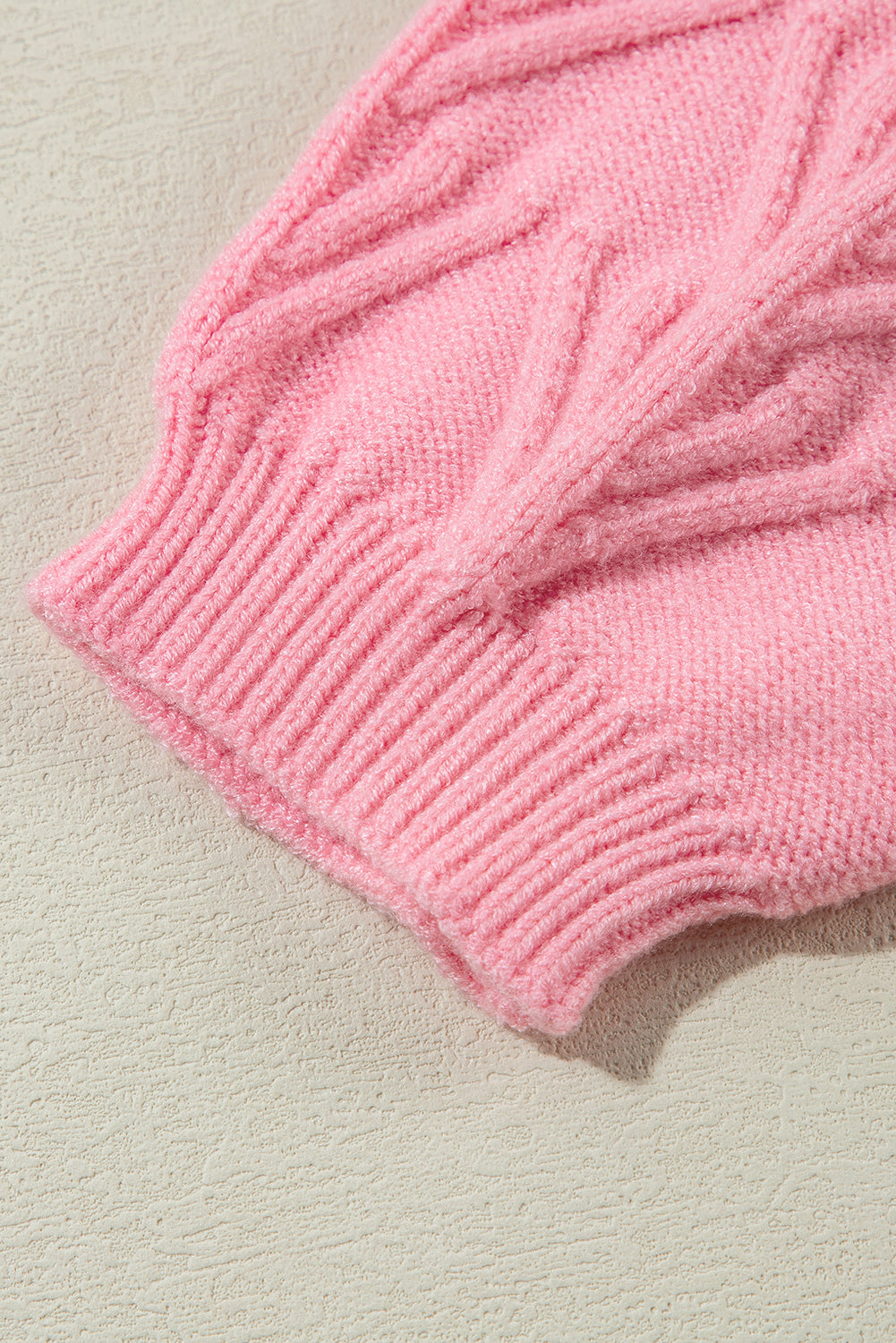 Pink Flower Detail Knitted Notched Neck Sweater