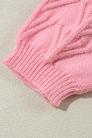 Pink Flower Detail Knitted Notched Neck Sweater