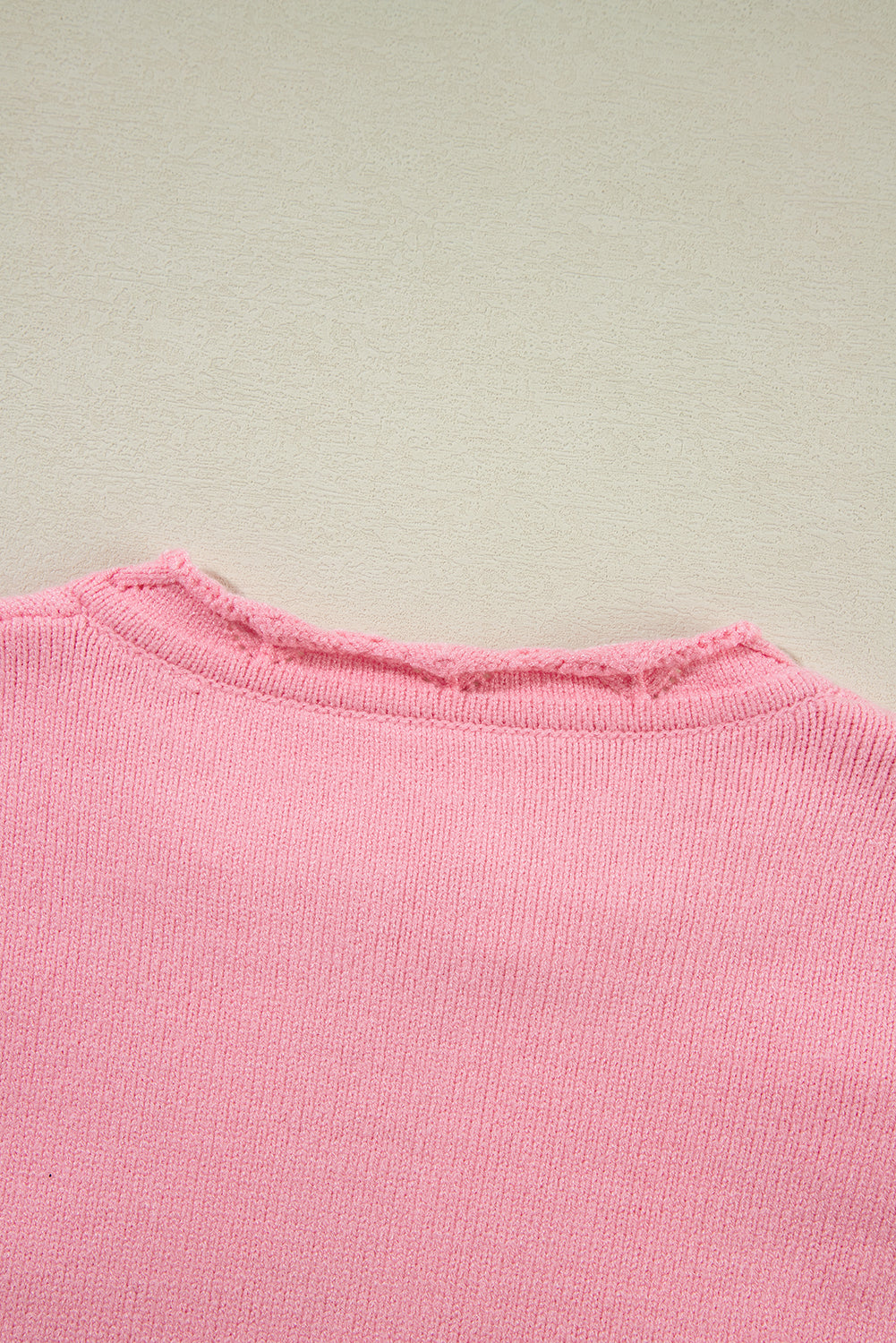 Pink Flower Detail Knitted Notched Neck Sweater