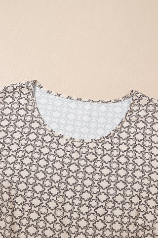 Khaki Plus Size Geometric Print Ruffled Sleeve Blouse