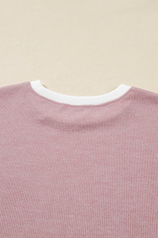 Light Pink Contrast Trim Knitted Drop Shoulder Plus Size Top