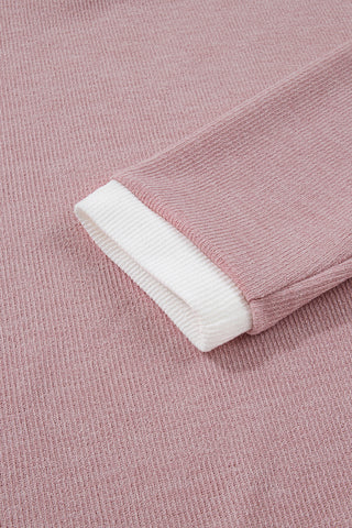Light Pink Contrast Trim Knitted Drop Shoulder Plus Size Top