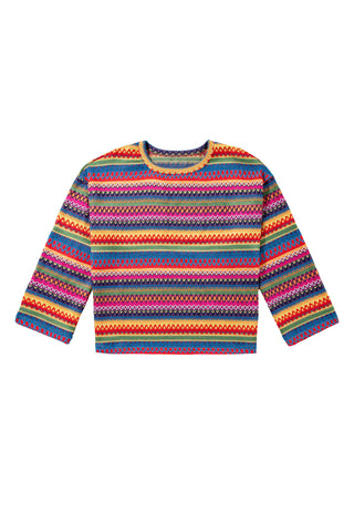 Rose Red Ethnic Wavy Pattern Drop Shoulder Knit Top
