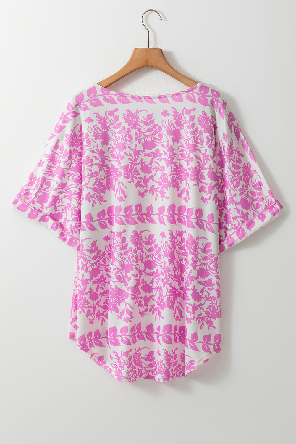 White Floral Printed Curved Hem Plus Size Top