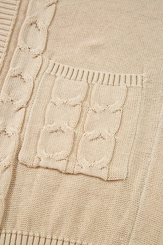 Parchment Cable Knit Braided Tie Sleeve Plus Size Open Cardigan
