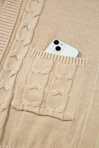 Parchment Cable Knit Braided Tie Sleeve Plus Size Open Cardigan