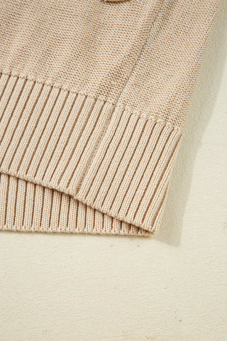 Parchment Cable Knit Braided Tie Sleeve Plus Size Open Cardigan
