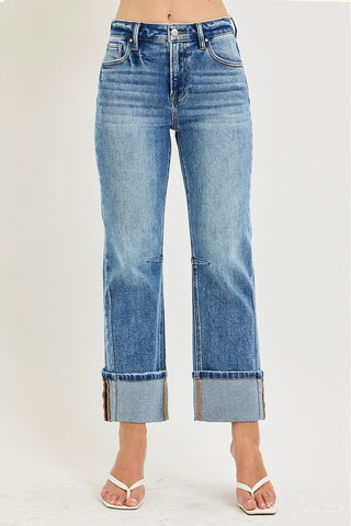 RISEN HIGH RISE STRAIGHT CUFFED HEM JEANS