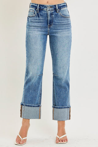 RISEN HIGH RISE STRAIGHT CUFFED HEM JEANS