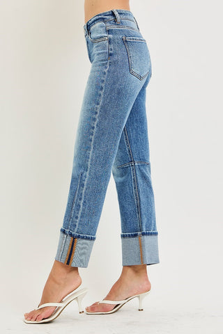 RISEN HIGH RISE STRAIGHT CUFFED HEM JEANS