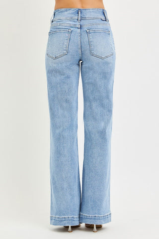 RISEN TUMMY CONTROL HIGH RISE WIDE LEG BOW WAISTBAND JEANS