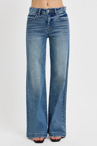 RISEN TUMMY CONTROL HIGH RISE WIDE LEG ADJUSTABLE WAIST BAND JEANS
