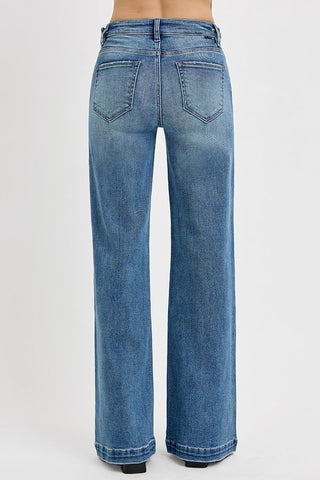 RISEN TUMMY CONTROL HIGH RISE WIDE LEG ADJUSTABLE WAIST BAND JEANS