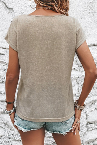 CLEARANCE Decorative Button Graphic Round Neck Short Sleeve T-Shirt