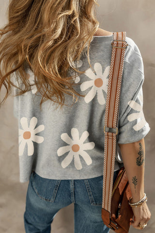 CLEARANCE Flower Round Neck Half Sleeve T-Shirt