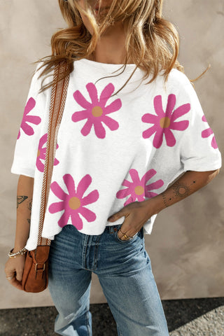 CLEARANCE Flower Round Neck Half Sleeve T-Shirt