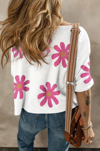 CLEARANCE Flower Round Neck Half Sleeve T-Shirt