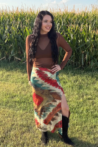 Sterling Kreek Aztec Sundown Slit Skirt