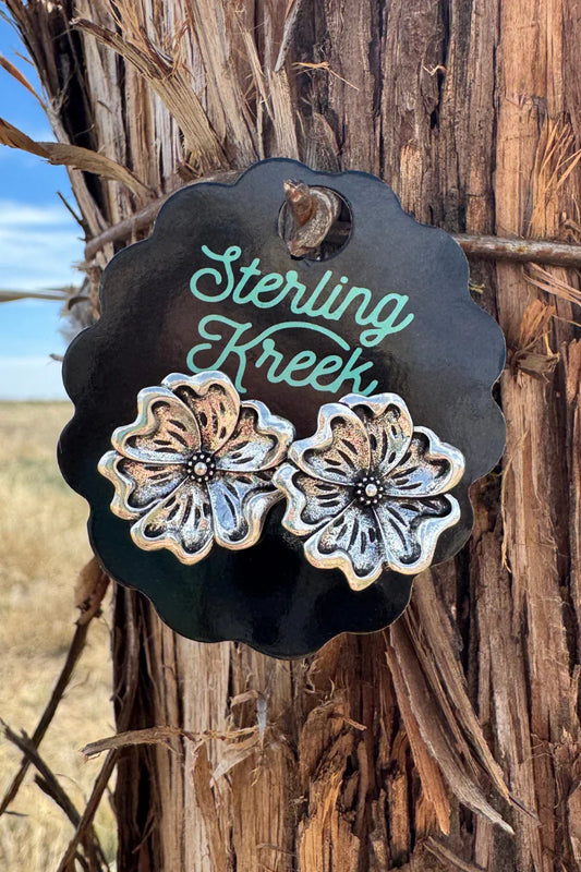 Sterling Kreek Tooled Flower Earrings (Studs)