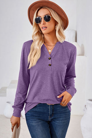 ***CLEARANCE ***Purple V-Neck Buttoned Long Sleeve Blouse