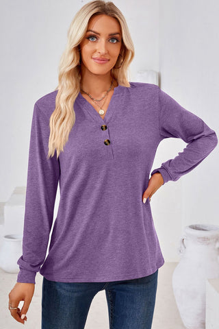 ***CLEARANCE ***Purple V-Neck Buttoned Long Sleeve Blouse