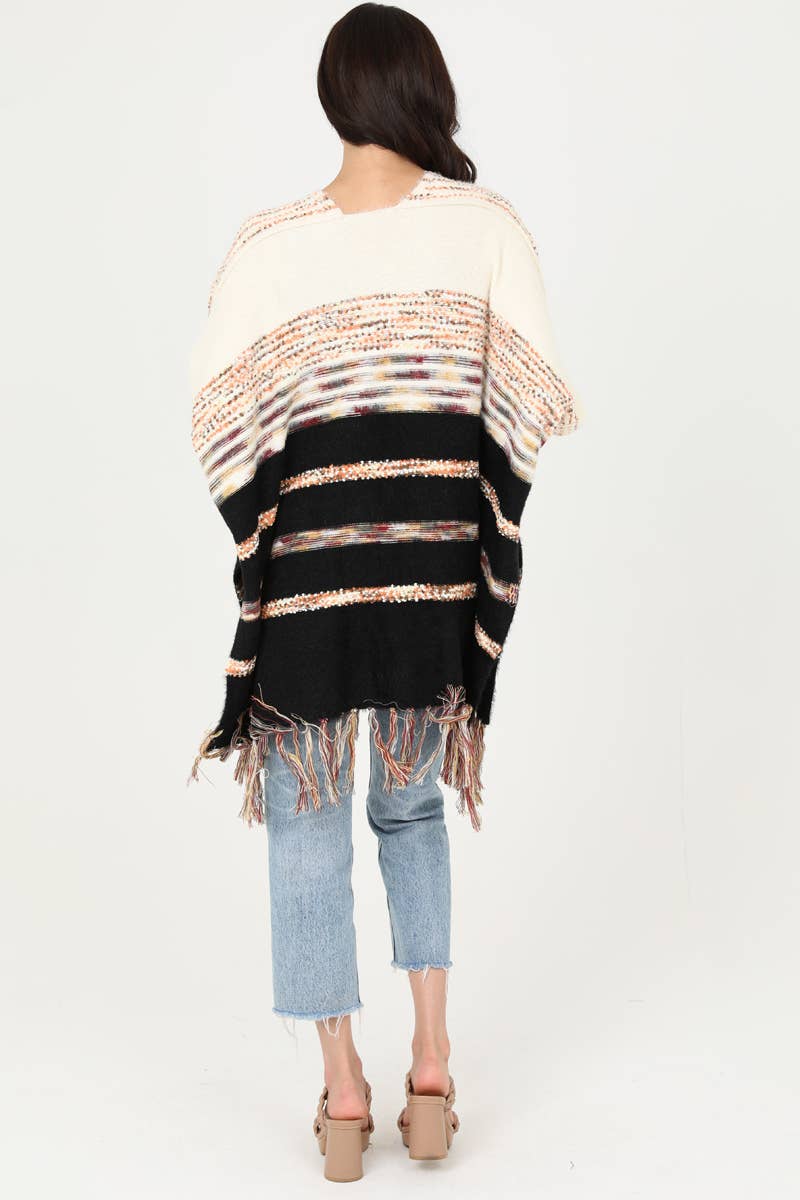 Kimono-ASIS SUPER SOFT KIMONO SLEEVE SWEATER PONCHO WITH FRINGE by Angie