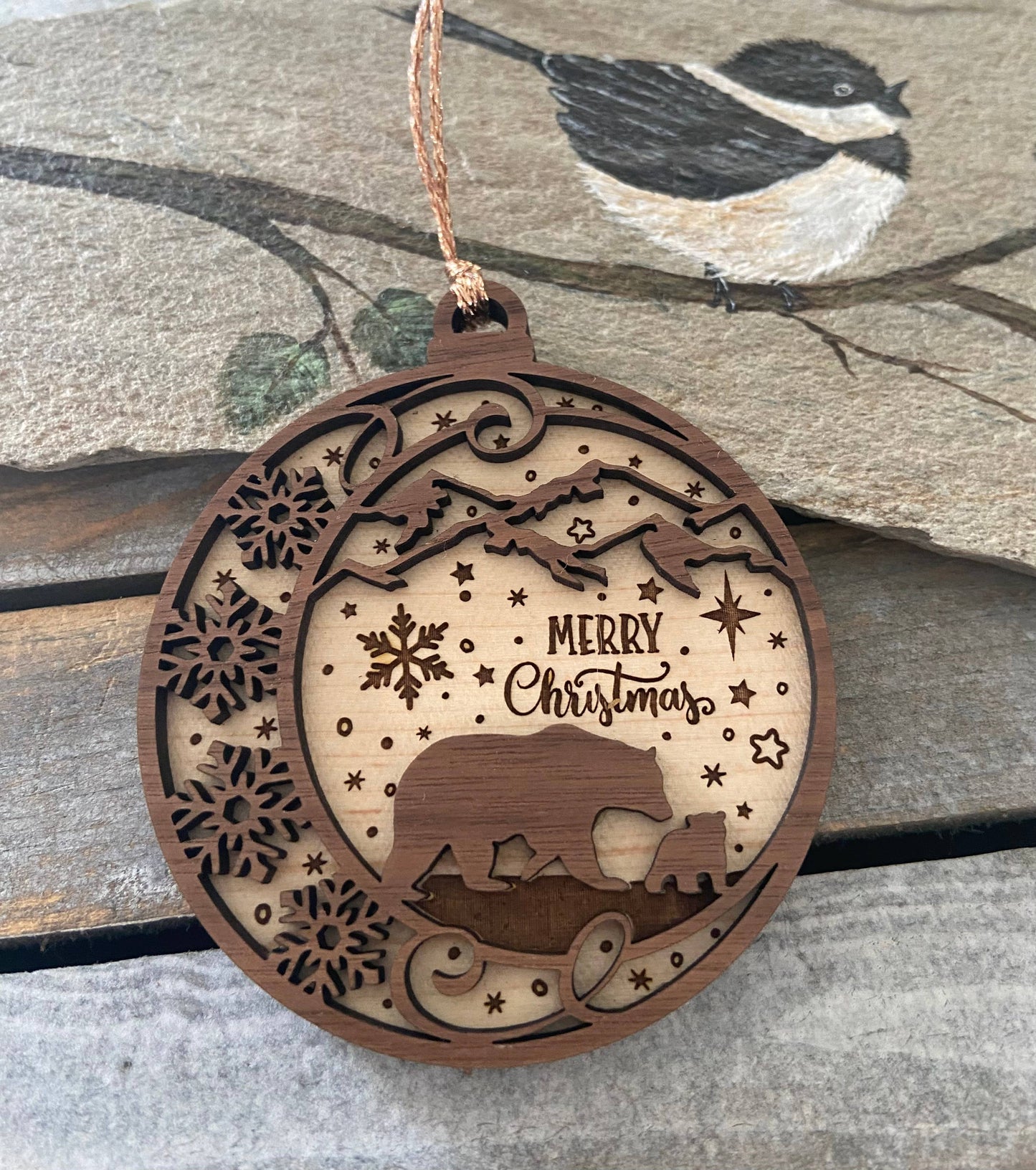 Christmas ornament, wooden 2D ornament, nature